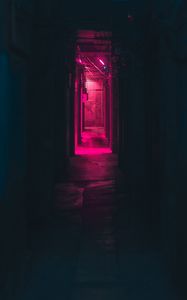 Preview wallpaper corridor, neon, dark, pink, light