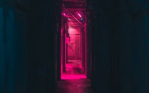 Preview wallpaper corridor, neon, dark, pink, light