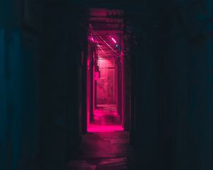 Preview wallpaper corridor, neon, dark, pink, light