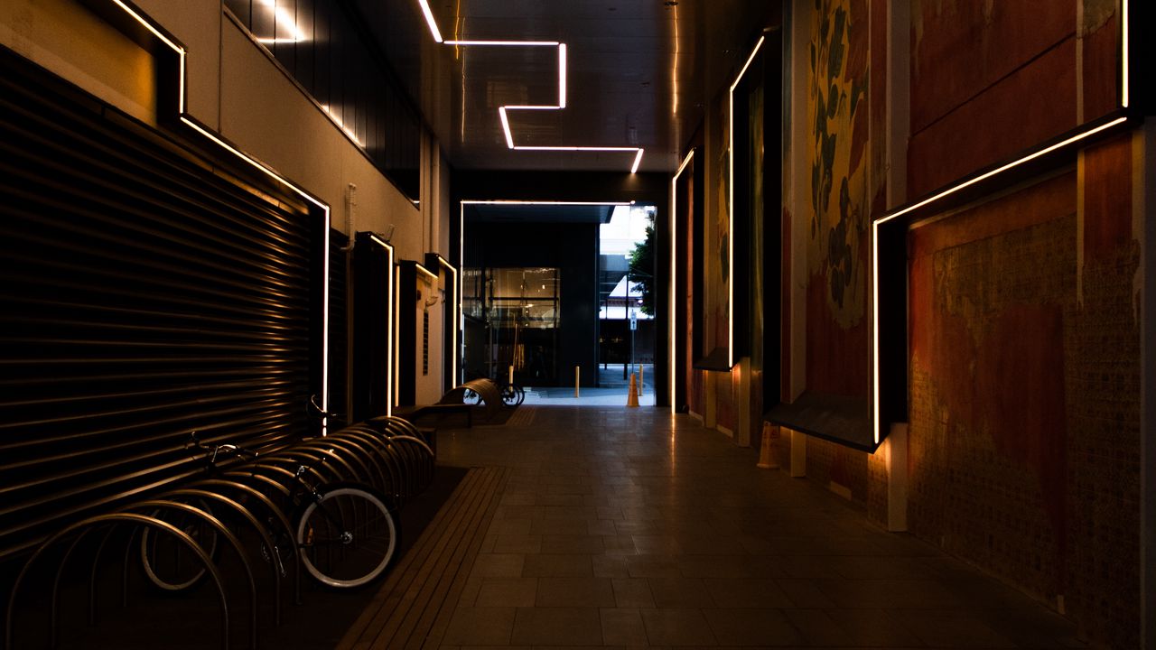 Wallpaper corridor, passage, building, lighting, backlight