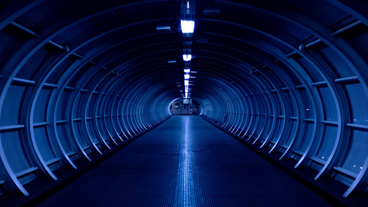 Wallpaper corridor, room, symmetry, blue