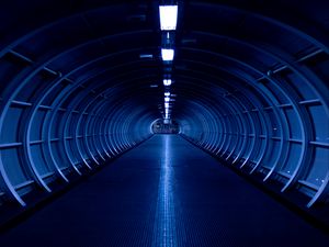 Preview wallpaper corridor, room, symmetry, blue