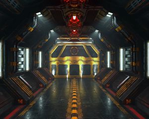 Preview wallpaper corridor, sci-fi, 3d, lamps, lights