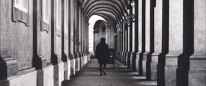 Preview wallpaper corridor, silhouette, architecture, building, columns, arches