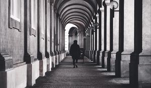 Preview wallpaper corridor, silhouette, architecture, building, columns, arches