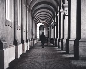 Preview wallpaper corridor, silhouette, architecture, building, columns, arches