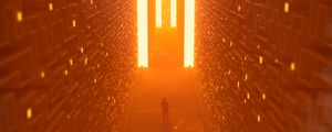 Preview wallpaper corridor, silhouette, light, neon, art