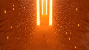 Preview wallpaper corridor, silhouette, light, neon, art