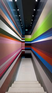 Preview wallpaper corridor, stripes, stairs, interior, geometry, lines, architecture