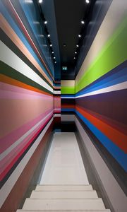 Preview wallpaper corridor, stripes, stairs, interior, geometry, lines, architecture