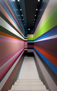 Preview wallpaper corridor, stripes, stairs, interior, geometry, lines, architecture
