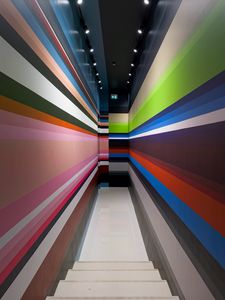 Preview wallpaper corridor, stripes, stairs, interior, geometry, lines, architecture