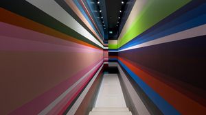 Preview wallpaper corridor, stripes, stairs, interior, geometry, lines, architecture