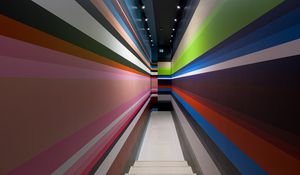 Preview wallpaper corridor, stripes, stairs, interior, geometry, lines, architecture