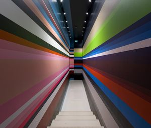 Preview wallpaper corridor, stripes, stairs, interior, geometry, lines, architecture