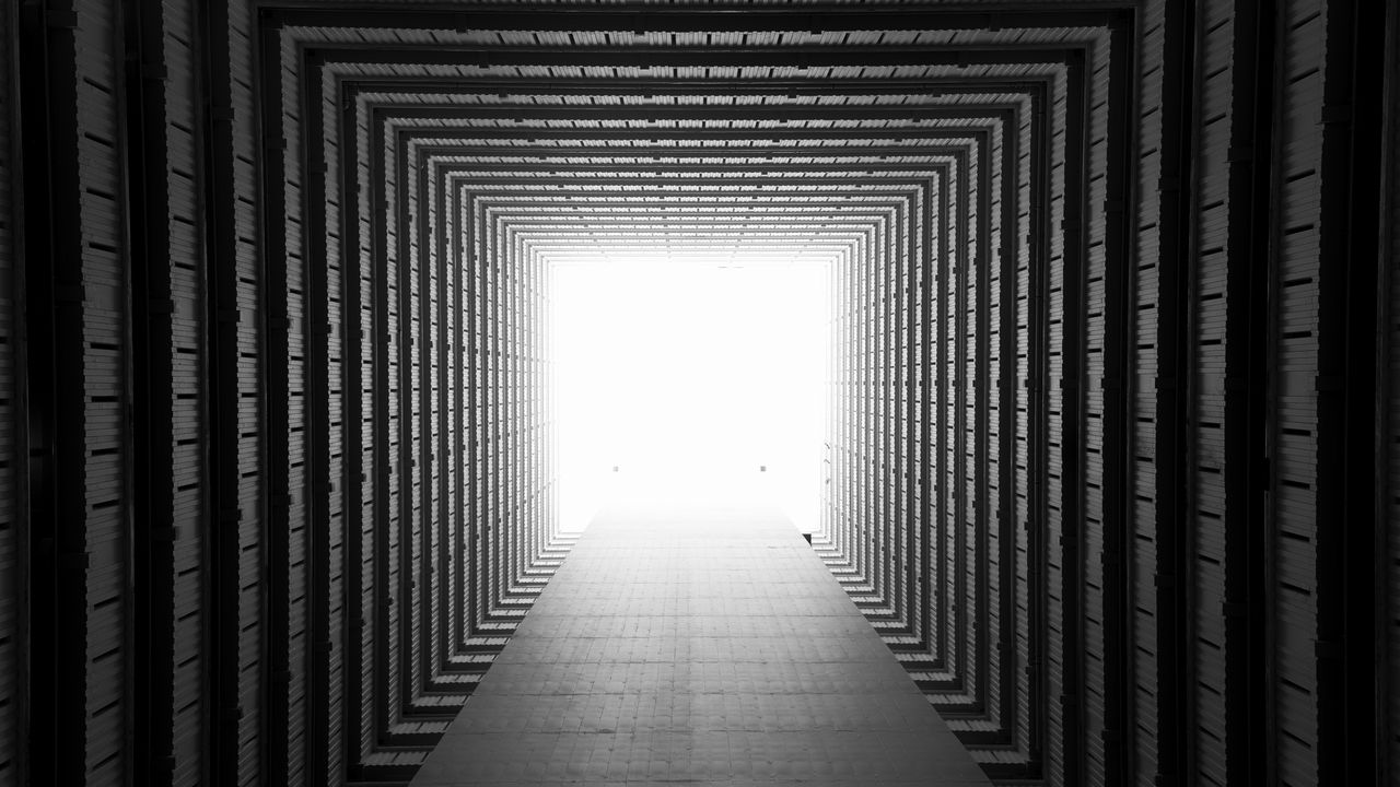 Wallpaper corridor, symmetry, geometry, architecture, light, perspective