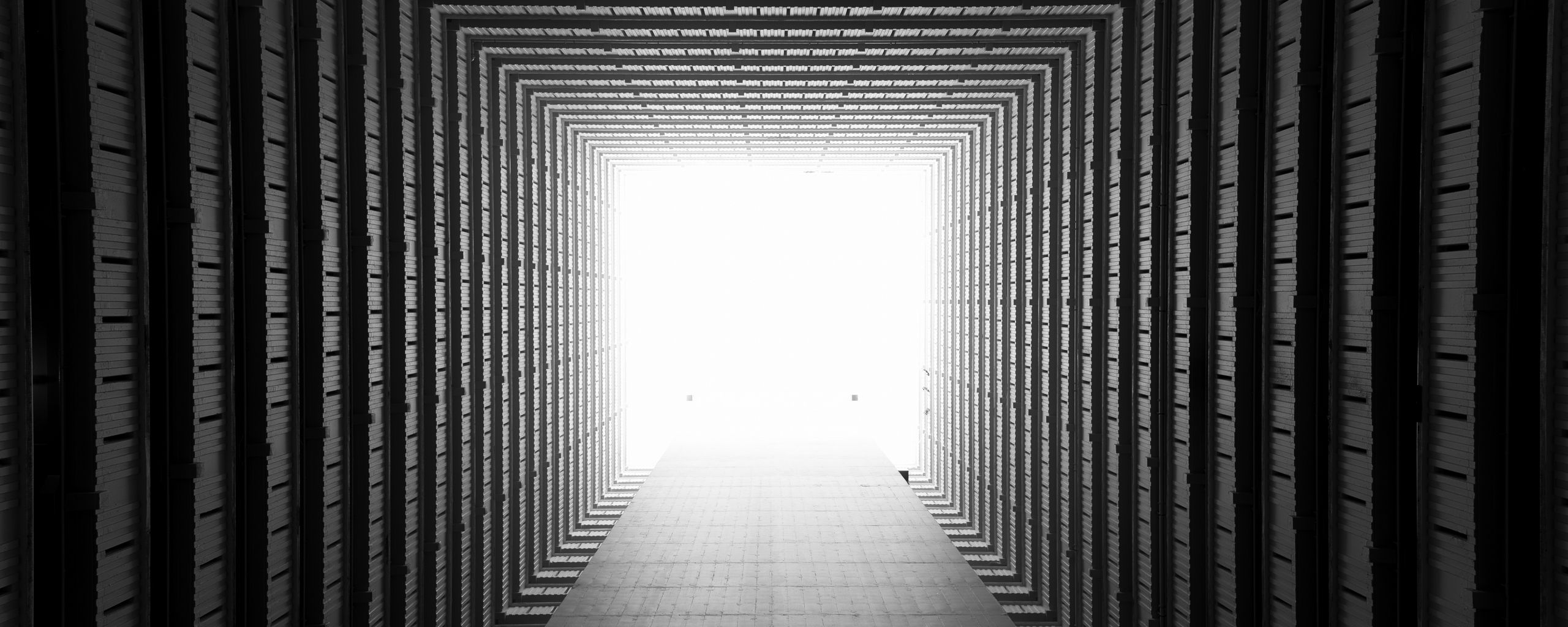2560x1024 Wallpaper corridor, symmetry, geometry, architecture, light, perspective