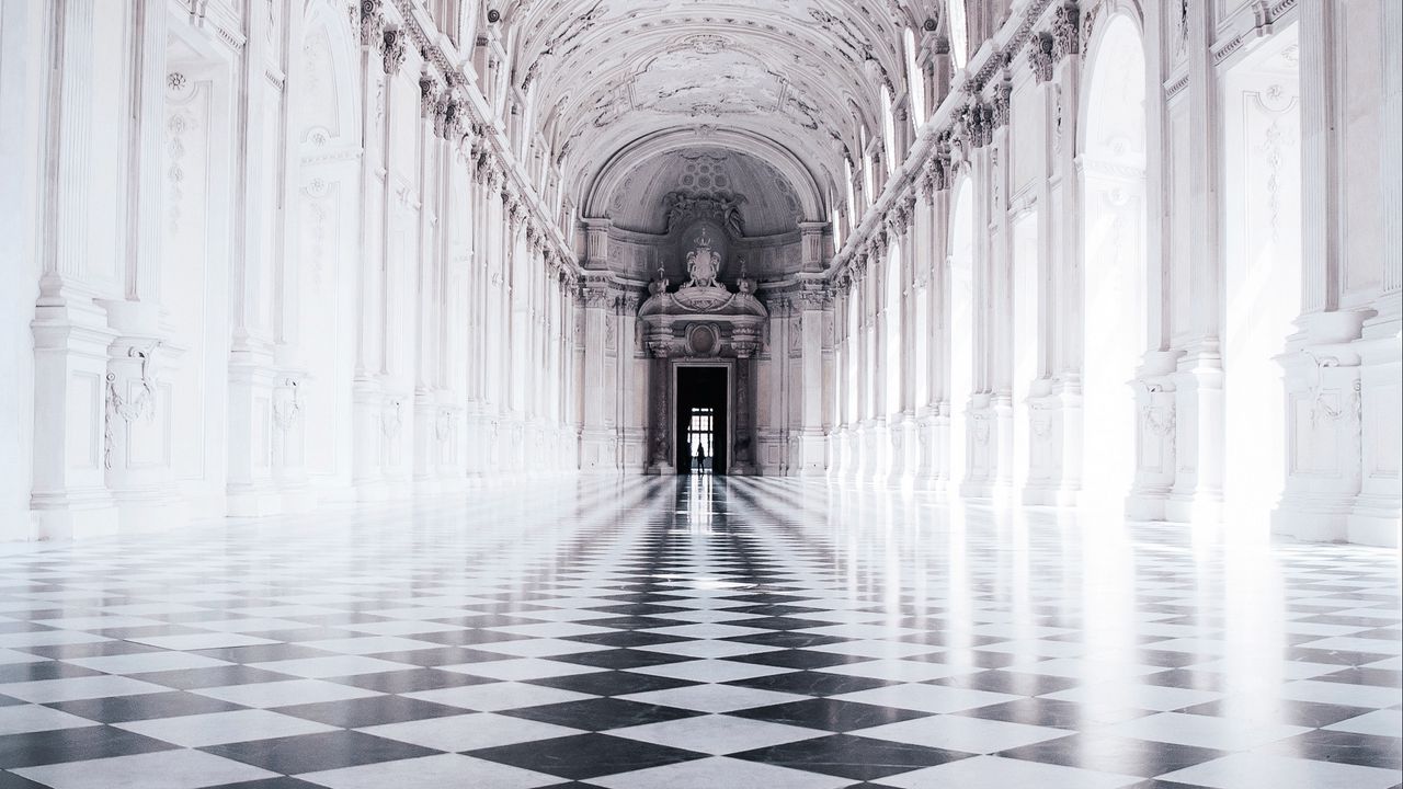 Wallpaper corridor, tile, chessboard, palace, venaria reale, italy