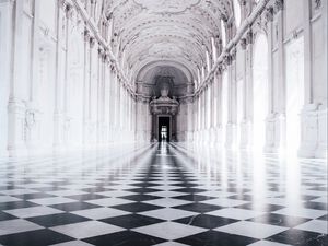 Preview wallpaper corridor, tile, chessboard, palace, venaria reale, italy
