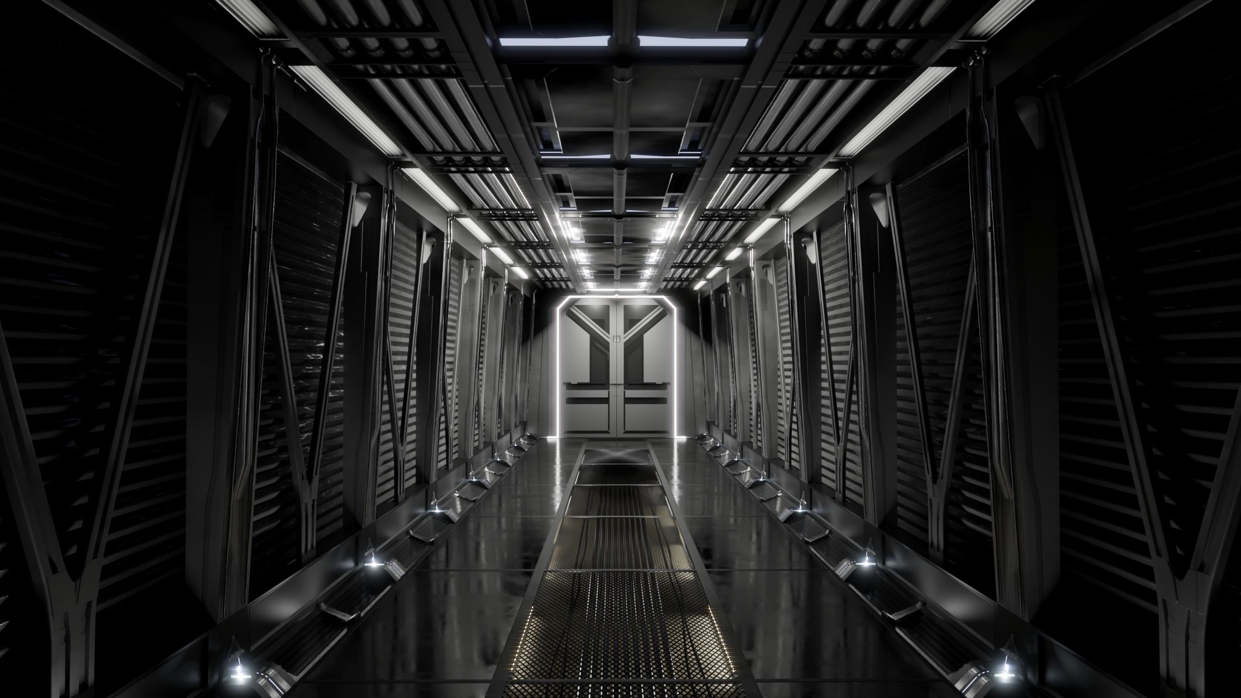 download-wallpaper-2560x1440-corridor-tunnel-metal-black-and-white