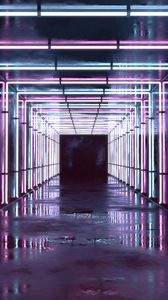 Preview wallpaper corridor, tunnel, neon, light, reflection