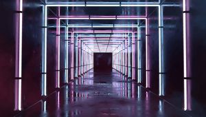 Preview wallpaper corridor, tunnel, neon, light, reflection