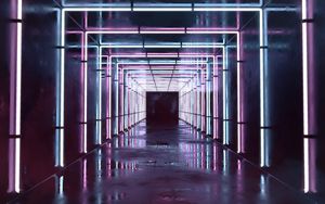 Preview wallpaper corridor, tunnel, neon, light, reflection