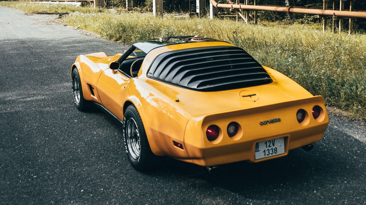 Wallpaper corvette, car, sports car, yellow, rear view