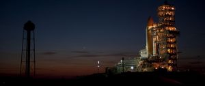 Preview wallpaper cosmodrome, launch pad, night, rocket