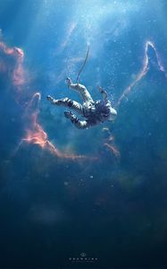 Preview wallpaper cosmonaut, fall, depth, immersion, rays