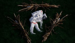 Preview wallpaper cosmonaut, space suit, branches, grass