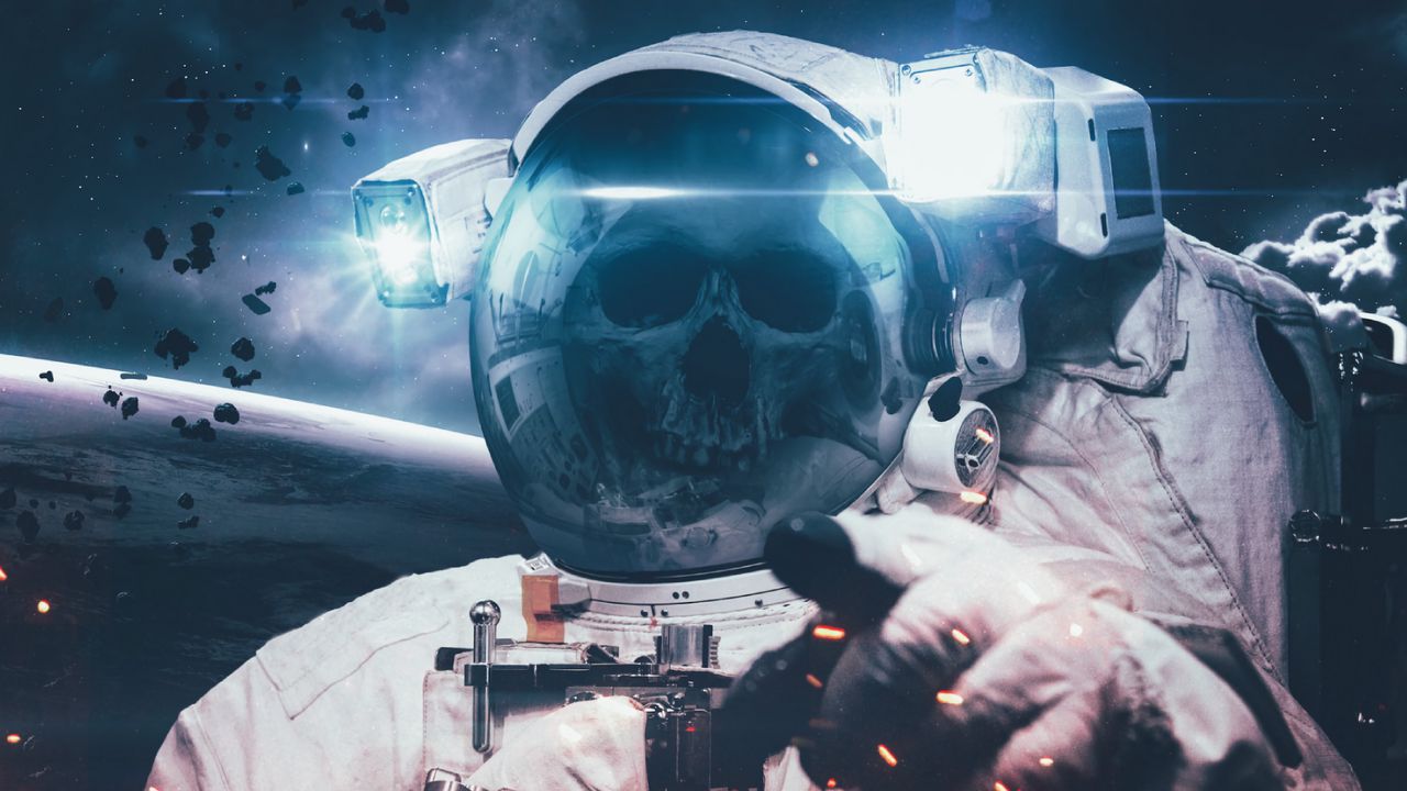 Wallpaper cosmonaut, space suit, skull, space, skeleton hd, picture, image