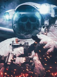 Preview wallpaper cosmonaut, space suit, skull, space, skeleton