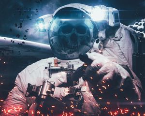 Preview wallpaper cosmonaut, space suit, skull, space, skeleton