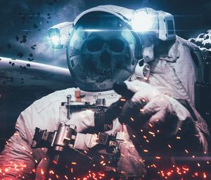 Preview wallpaper cosmonaut, space suit, skull, space, skeleton