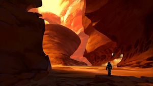 Preview wallpaper cosmonaut, spacesuit, rocks, canyon, art