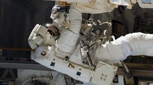 Preview wallpaper cosmonaut, survival suit, ship, case, repair, equipment