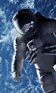 Preview wallpaper cosmonaut, weightlessness, space suit, open space