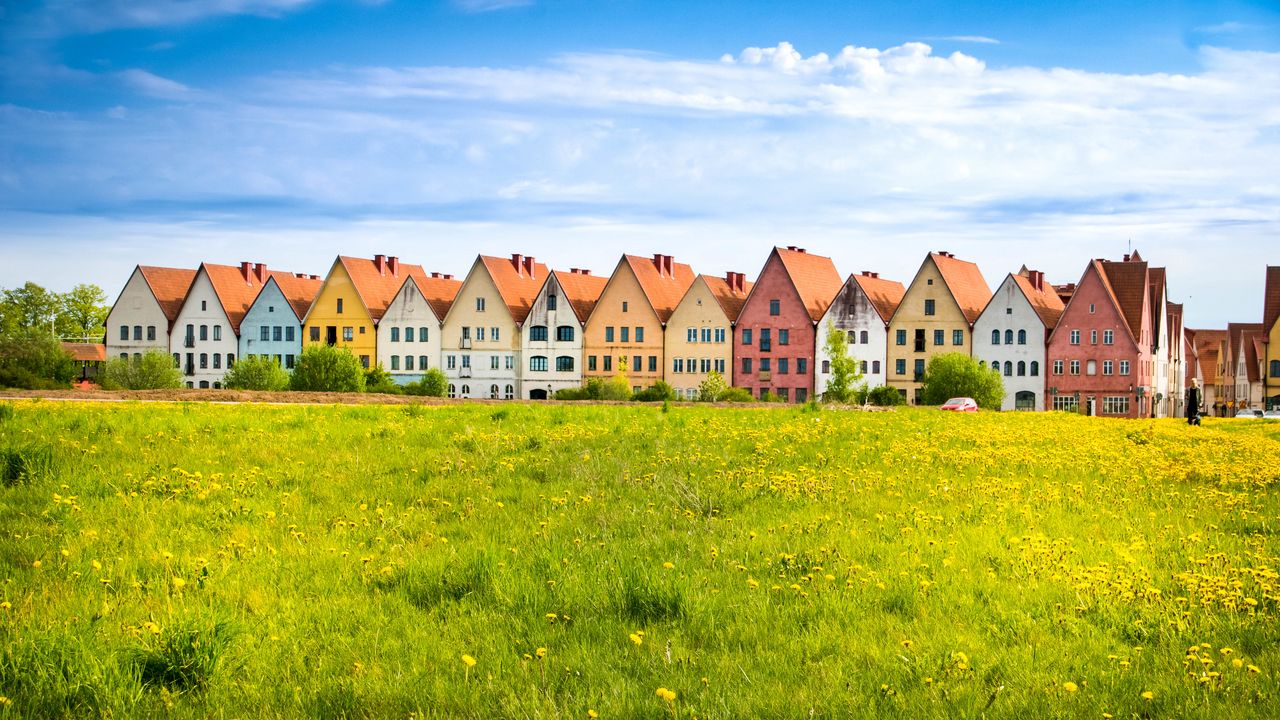 Wallpaper cottages, field, grass, flowers, summer