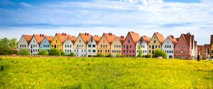 Preview wallpaper cottages, field, grass, flowers, summer