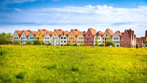 Preview wallpaper cottages, field, grass, flowers, summer