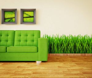 Preview wallpaper couch, grass, interior design, green, paintings