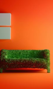 Preview wallpaper couch, grass, room, orange background