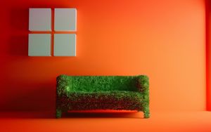 Preview wallpaper couch, grass, room, orange background