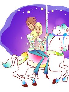 Preview wallpaper couple, art, drawing, love, carousel, entertainment