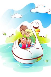 Preview wallpaper couple, art, drawing, love, boat, water, river