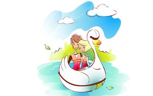 Preview wallpaper couple, art, drawing, love, boat, water, river