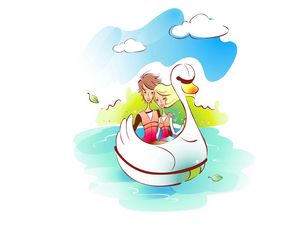 Preview wallpaper couple, art, drawing, love, boat, water, river