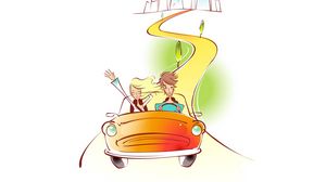 Preview wallpaper couple, art, drawing, love, car, train, speed, greeting