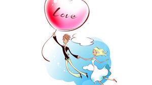 Preview wallpaper couple, art, drawing, love, flight, heart, happiness
